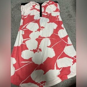 Roxy Coral and White Floral Strapless Dress with Black Trim